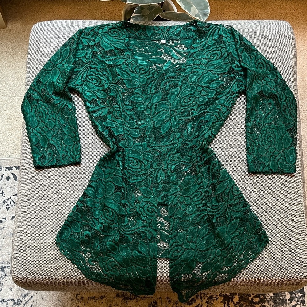 Forest Fairy Green Lace Vintage Blouse, Size: Large